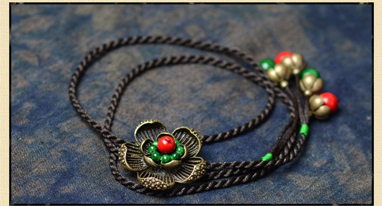 Copper Flower Retro Button Long Necklace