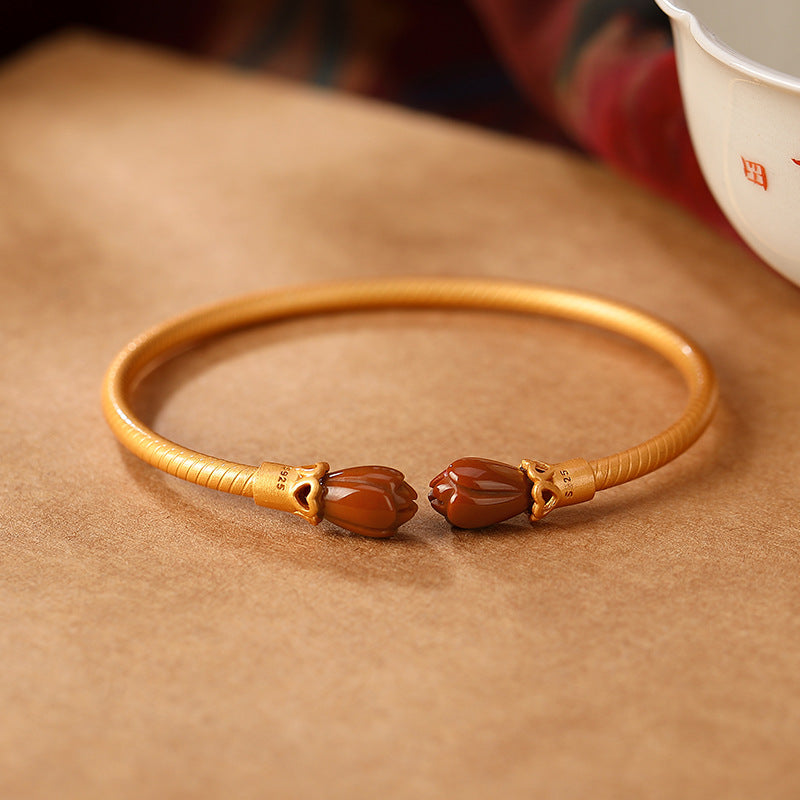 Vintage Niche-design Magnolia Flower Woven Open Bracelet