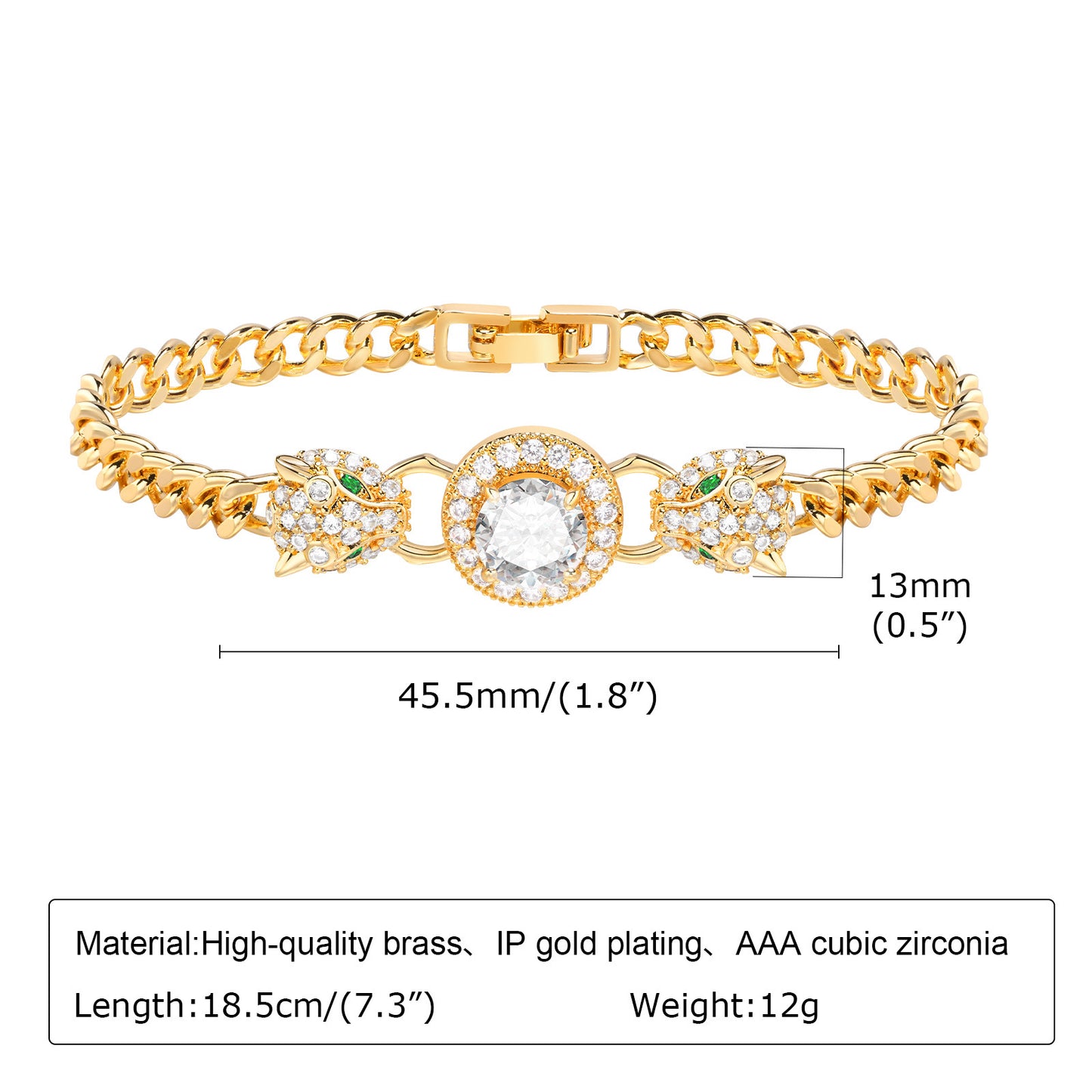Copper Square Heart-shaped Zircon Geometric Bracelet