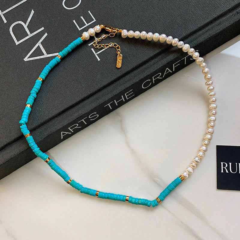 Natural Pearl And Turquoise Beaded Necklace