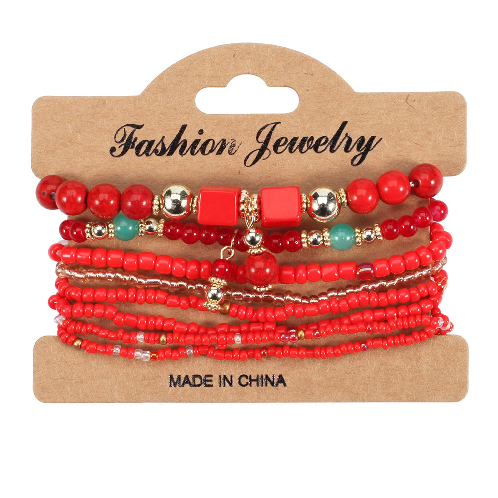 Bohemian Handmade Beads Bracelet Set For Women Summer Colorful Beaded Chain Bangle Men Boho Jewelry Accessories Stone Beads Chain Handmade Bangle Female Fashion Party Jewelry Gift