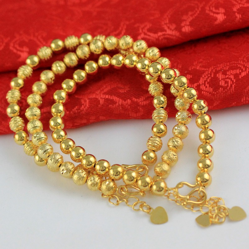 Ethnic Style Vietnam Sand Lucky Beads Bracelet 24k Copper Plating Yellow Gold Girl Bracelet