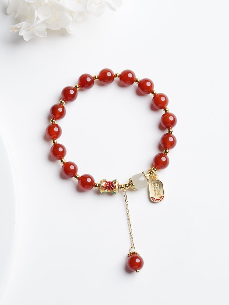 Red Agate Hetian Jade Beads Bracelet Women