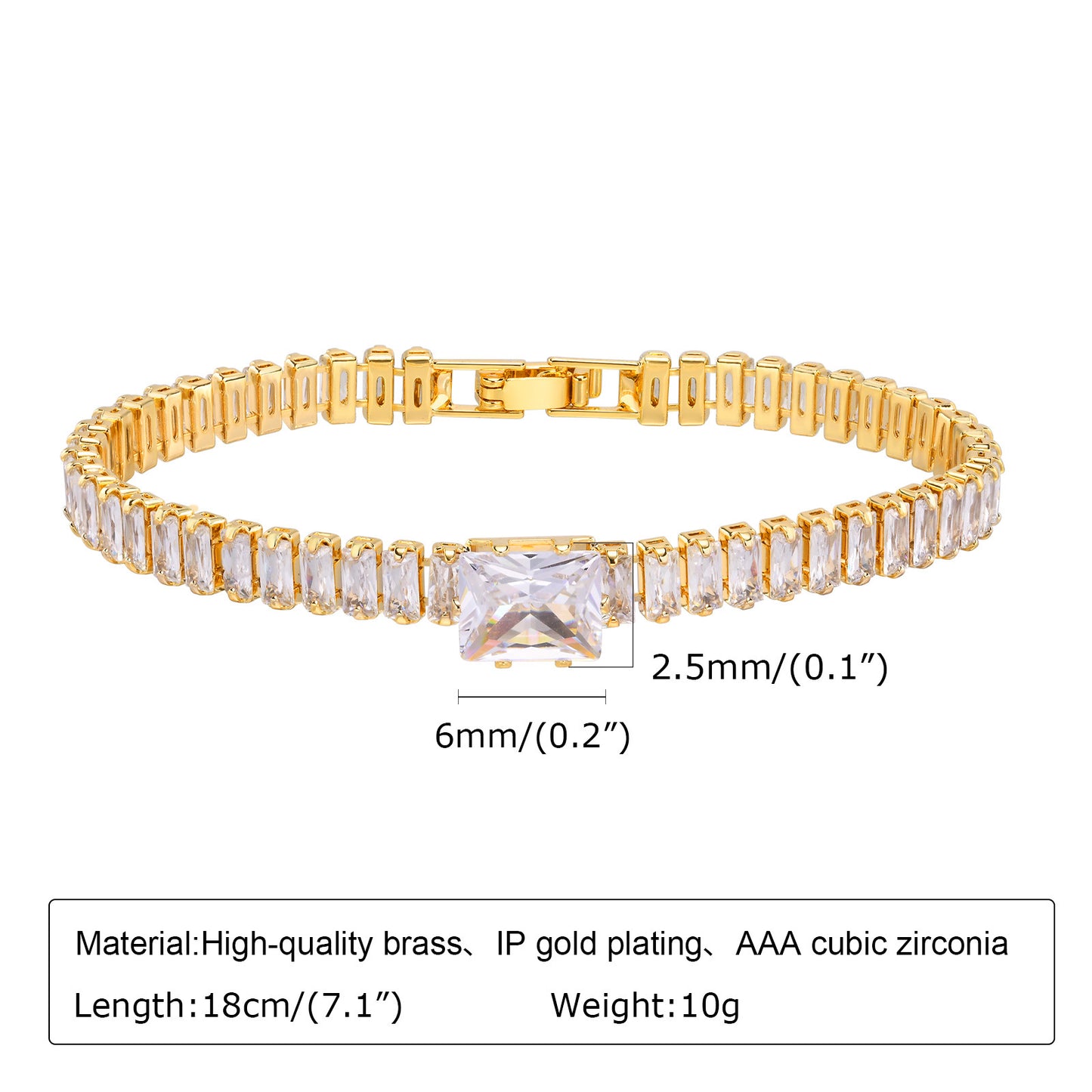 Copper Square Heart-shaped Zircon Geometric Bracelet