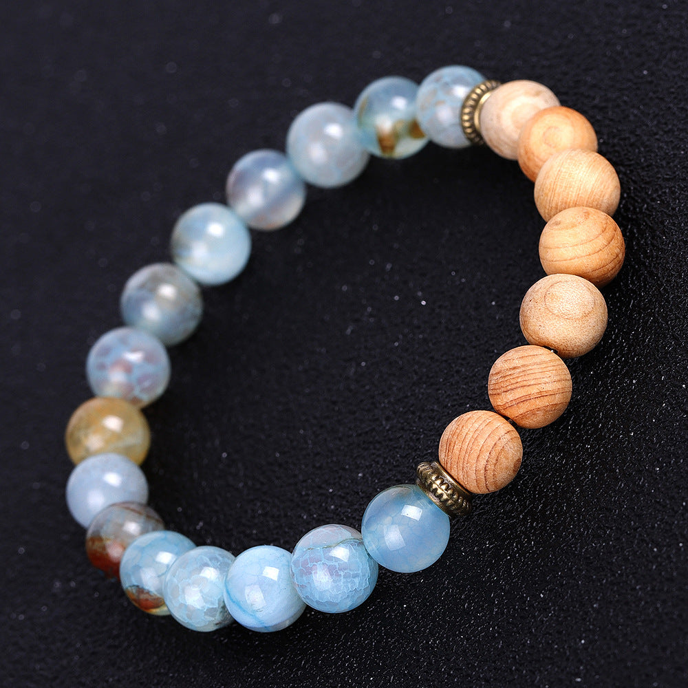 Ice Crack Agate Bracelet Volcanic Stone Wood Beads