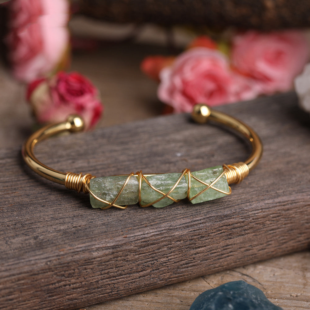 Gold Copper Wire Winding Bracelet Natural Black Tourmaline Beads