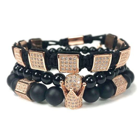 3pcsset Natural Stone Beads Men Bracelet Set
