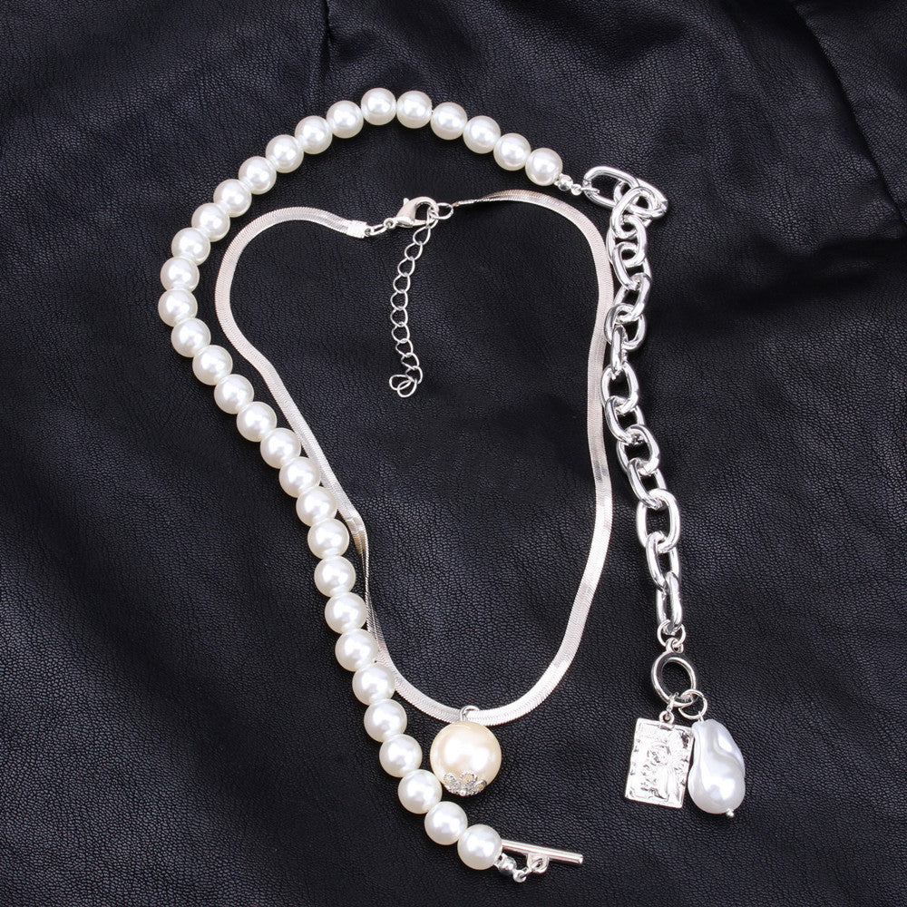 Copper snake chain baroque pearl necklace