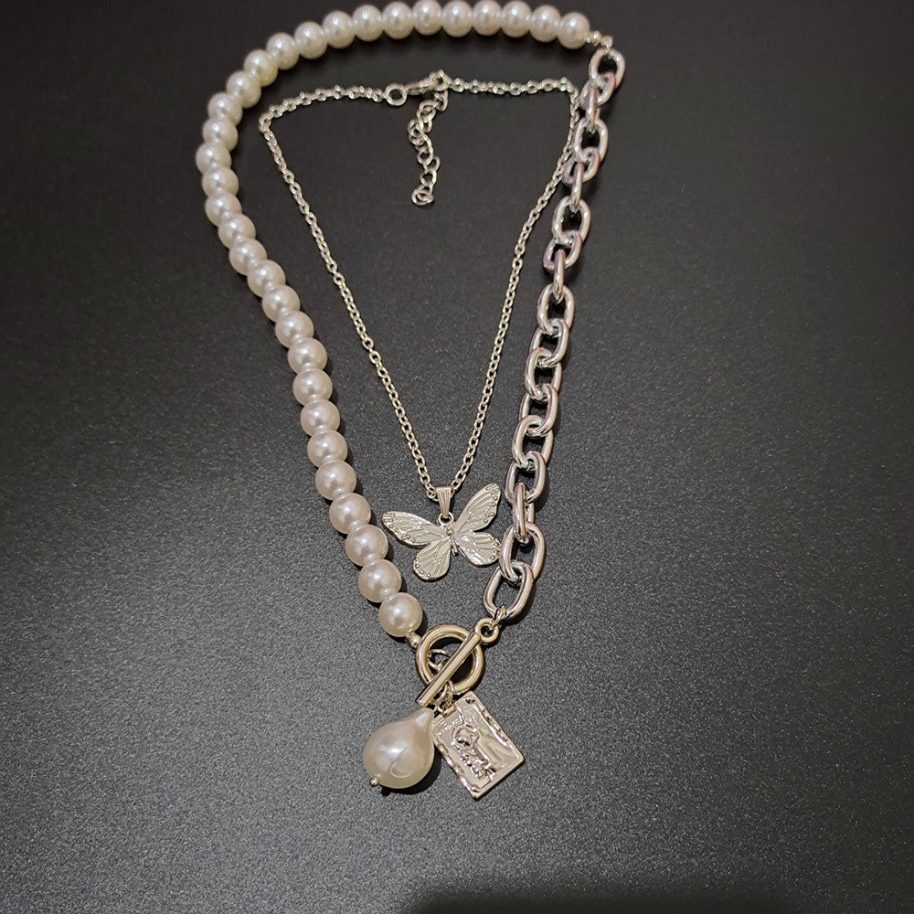 Copper snake chain baroque pearl necklace