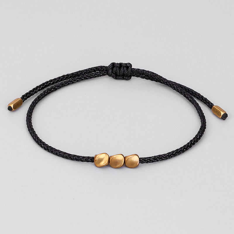 Irregular copper beads black rope bracelet