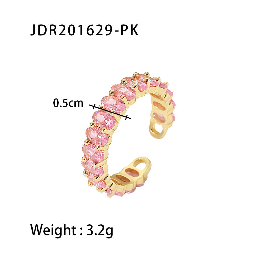 Colorful Jewelry Copper Cubic Zirconia CZ Oval Rings