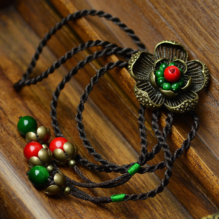 Copper Flower Retro Button Long Necklace