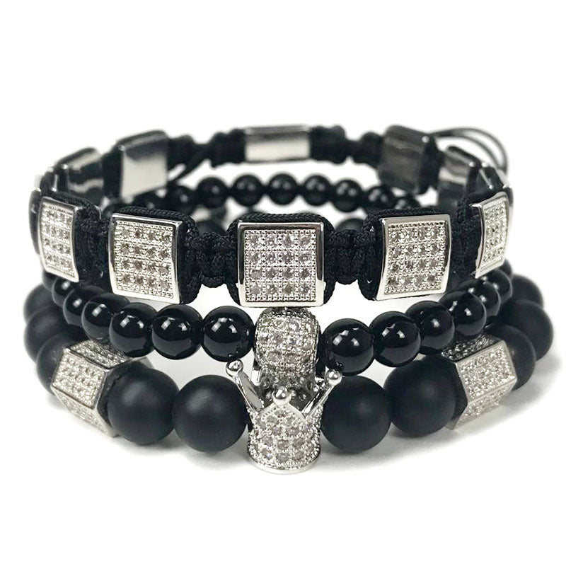 3pcsset Natural Stone Beads Men Bracelet Set