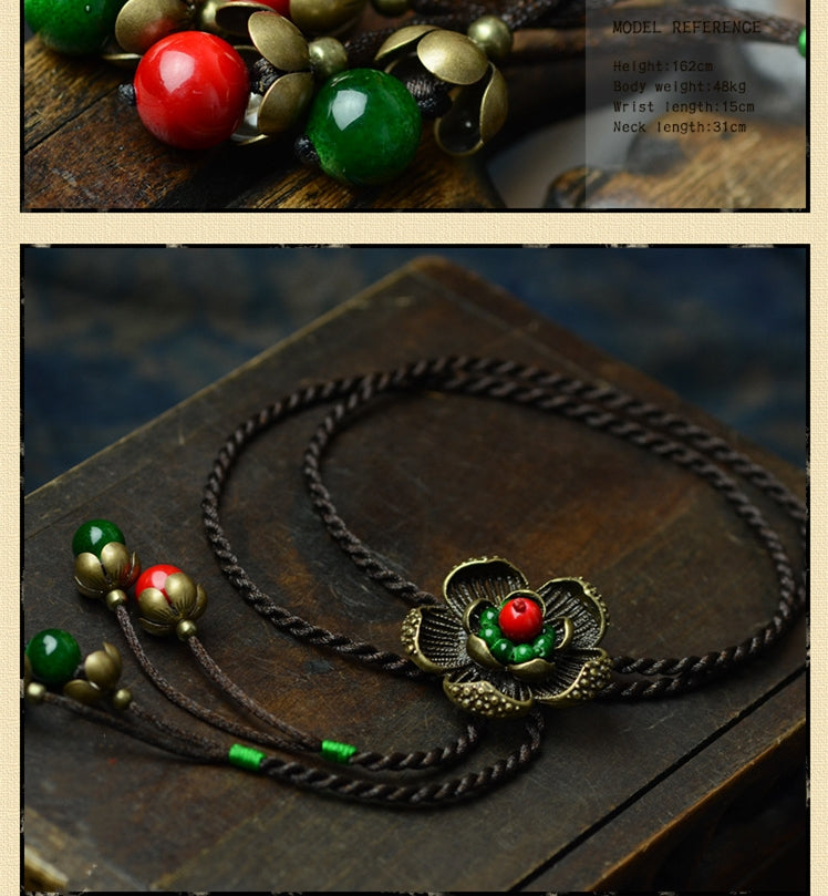 Copper Flower Retro Button Long Necklace