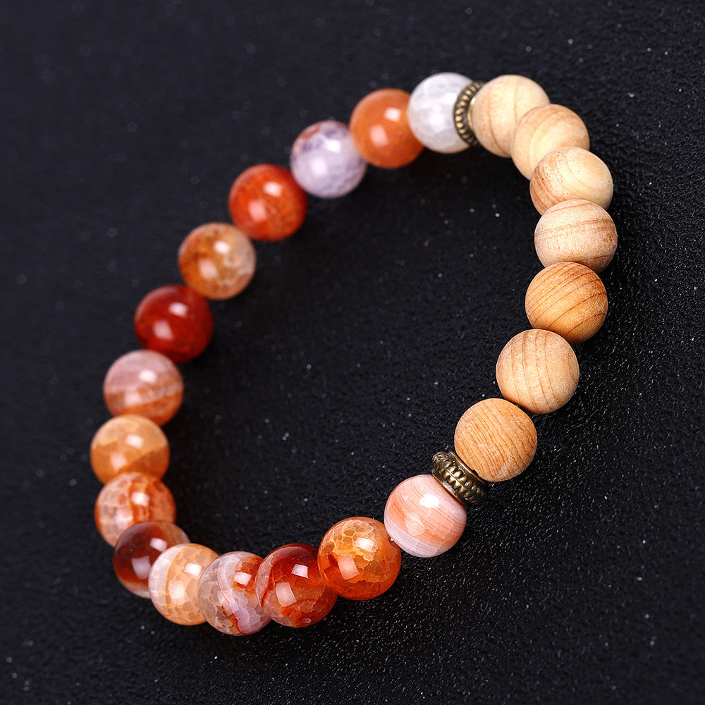 Ice Crack Agate Bracelet Volcanic Stone Wood Beads
