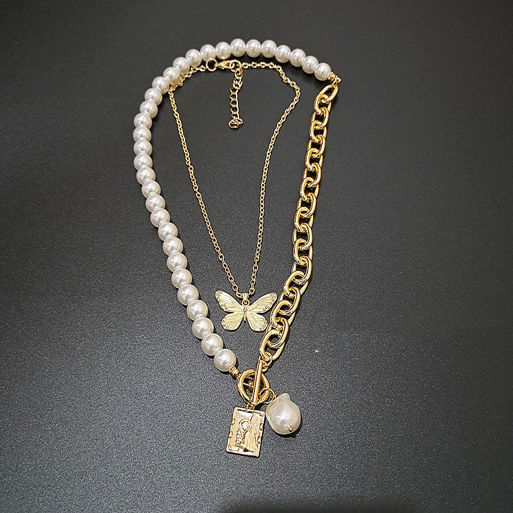 Copper snake chain baroque pearl necklace