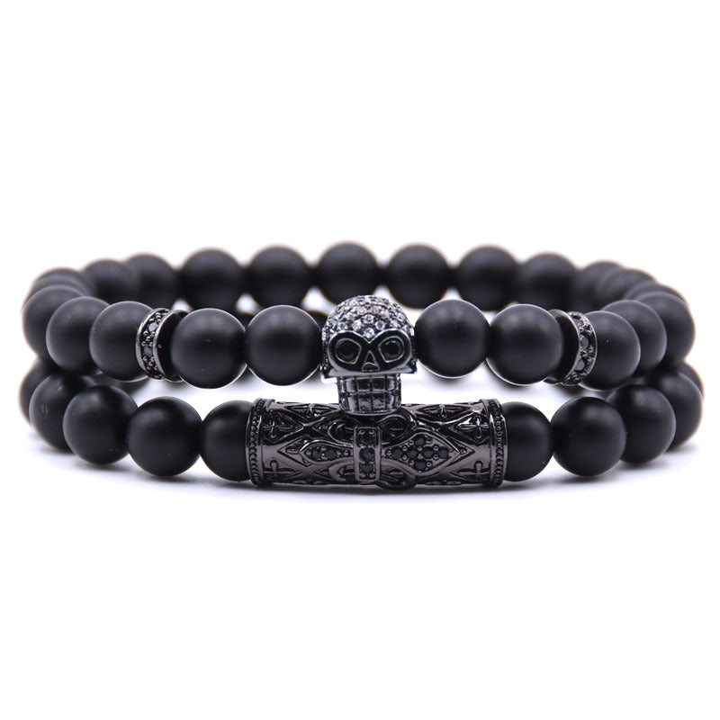 Natural Stone Micro Inlaid Skull Head Copper Jewelry Bracelet