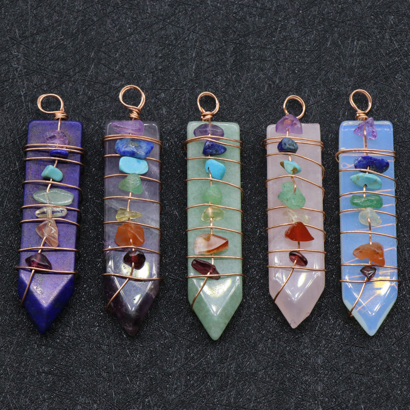 Jade Crystal Arrow Shape Seven Chakra Crystal Pendant