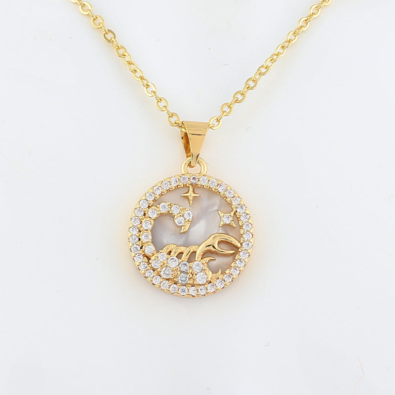 Copper Shell Twelve Constellation Medal Necklace Female