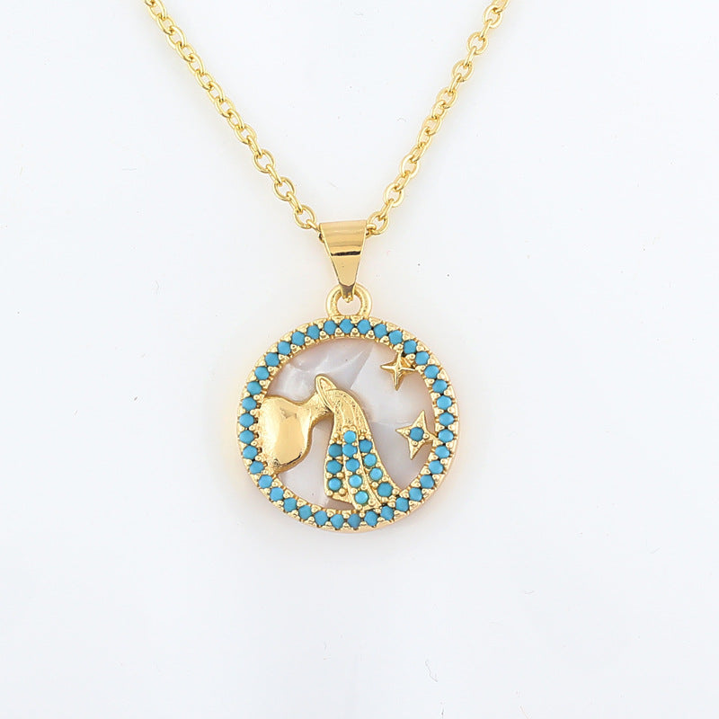 Copper Shell Twelve Constellation Medal Necklace Female