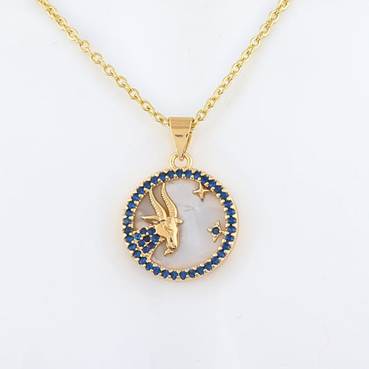 Copper Shell Twelve Constellation Medal Necklace Female