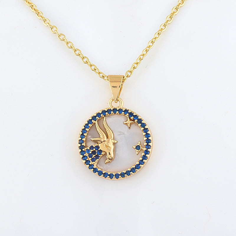 Copper Shell Twelve Constellation Medal Necklace Female