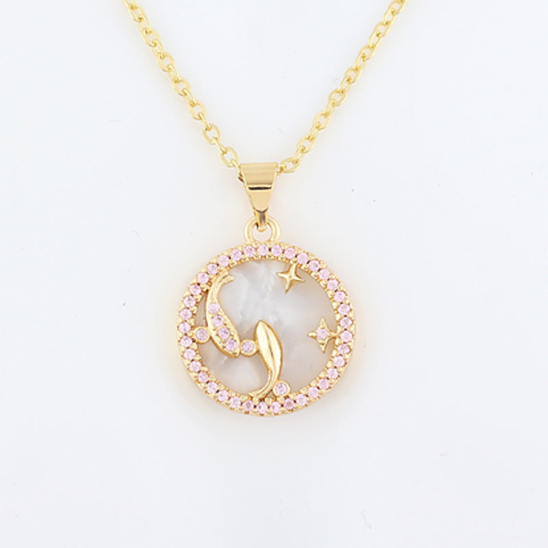 Copper Shell Twelve Constellation Medal Necklace Female