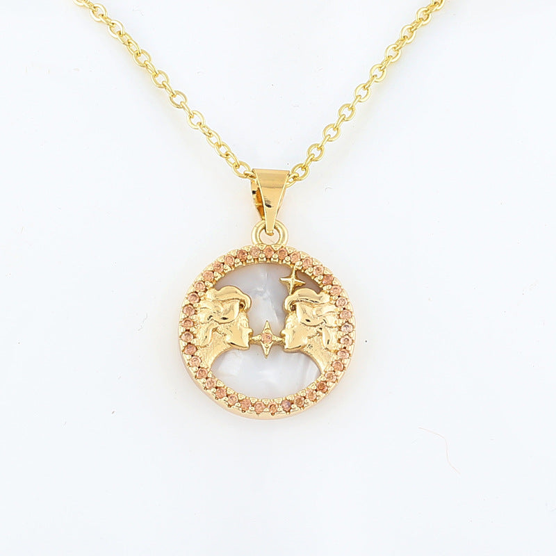 Copper Shell Twelve Constellation Medal Necklace Female