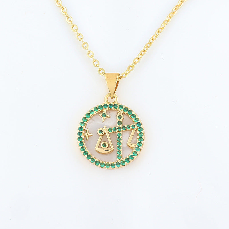 Copper Shell Twelve Constellation Medal Necklace Female