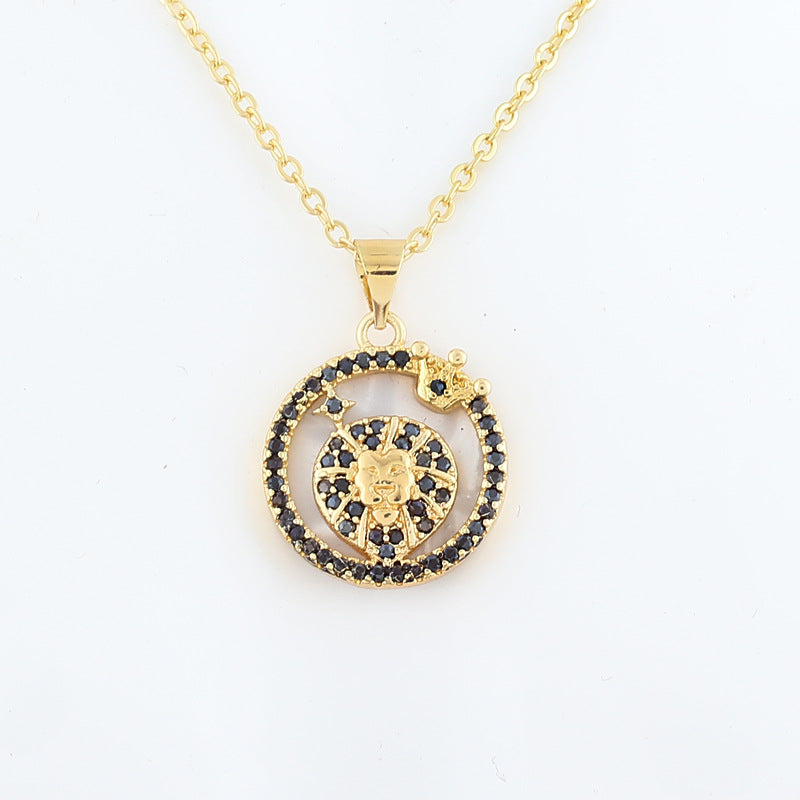 Copper Shell Twelve Constellation Medal Necklace Female