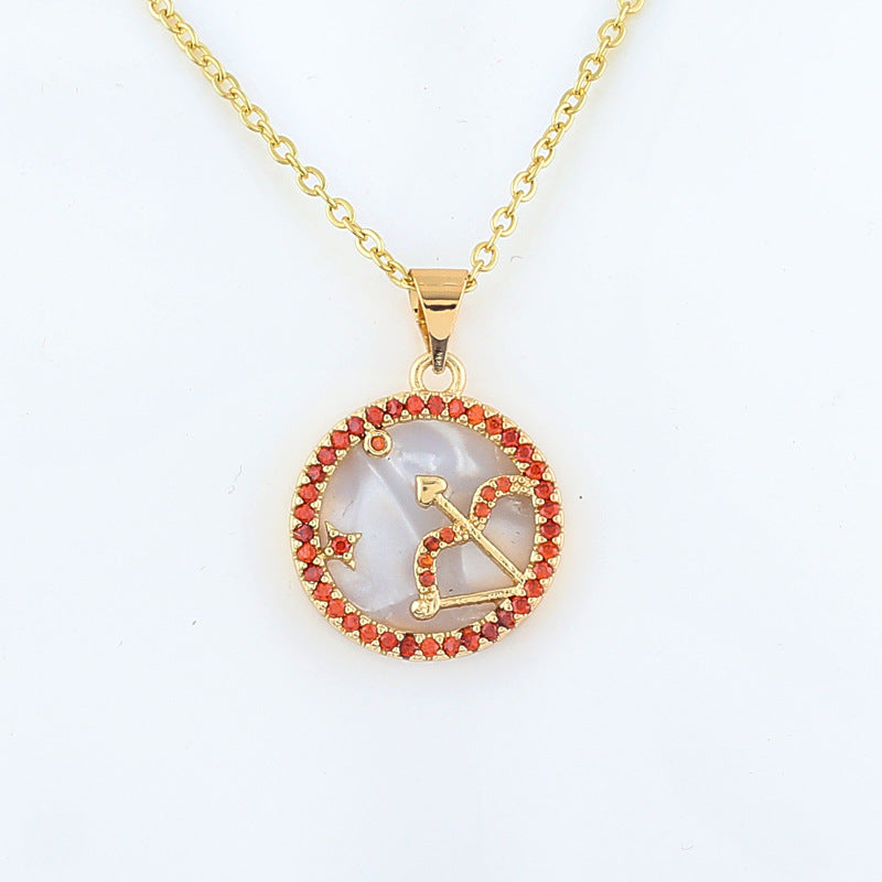 Copper Shell Twelve Constellation Medal Necklace Female