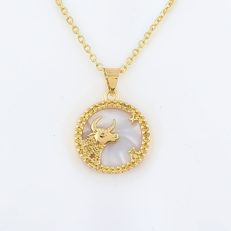Copper Shell Twelve Constellation Medal Necklace Female