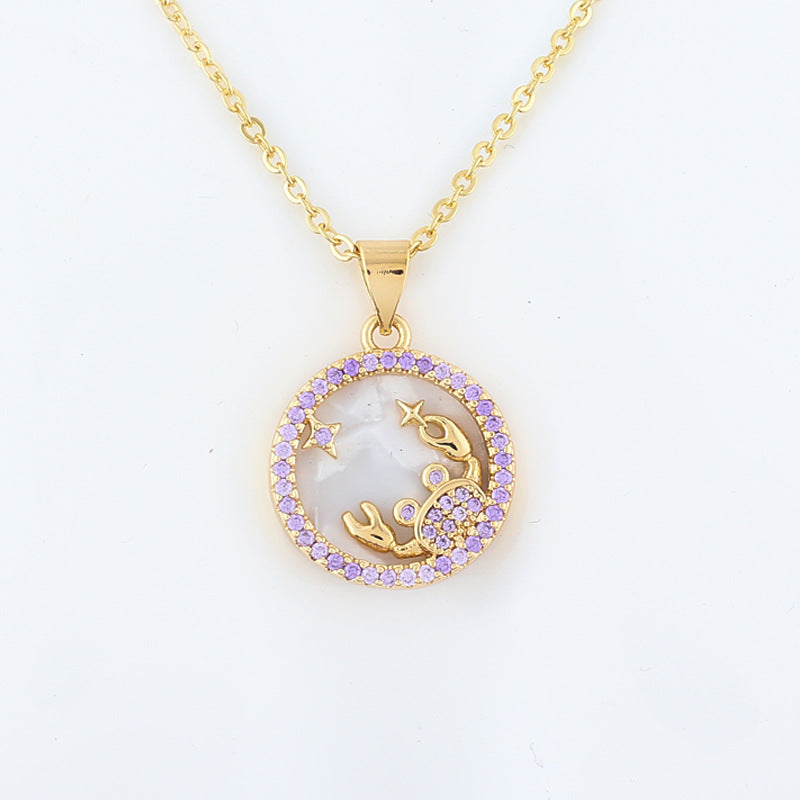 Copper Shell Twelve Constellation Medal Necklace Female