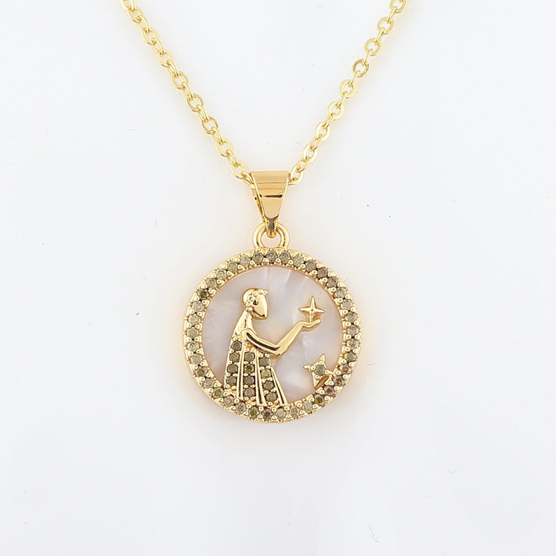 Copper Shell Twelve Constellation Medal Necklace Female