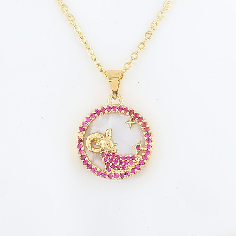 Copper Shell Twelve Constellation Medal Necklace Female