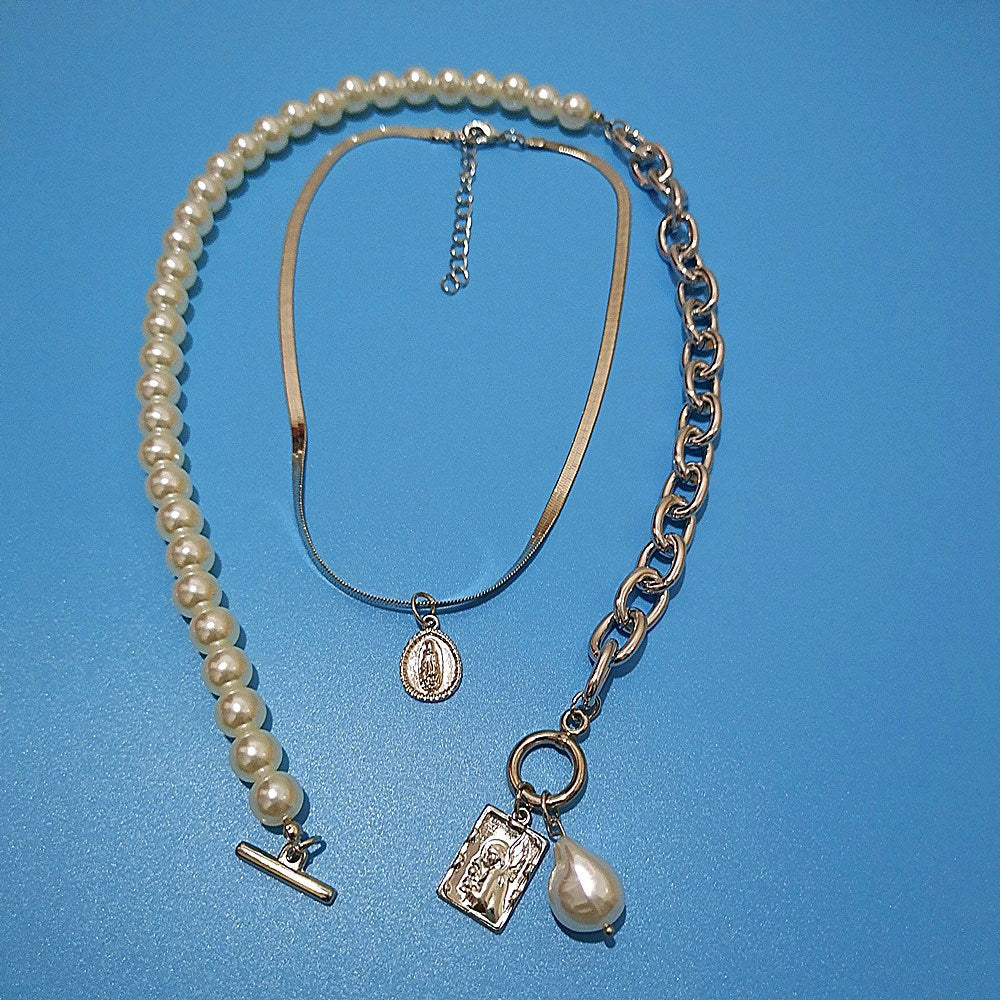 Copper snake chain baroque pearl necklace