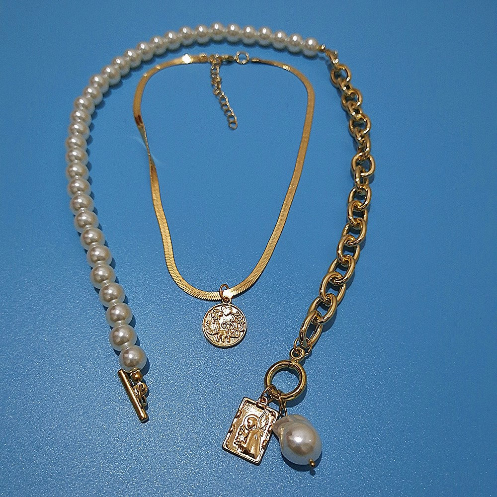 Copper snake chain baroque pearl necklace