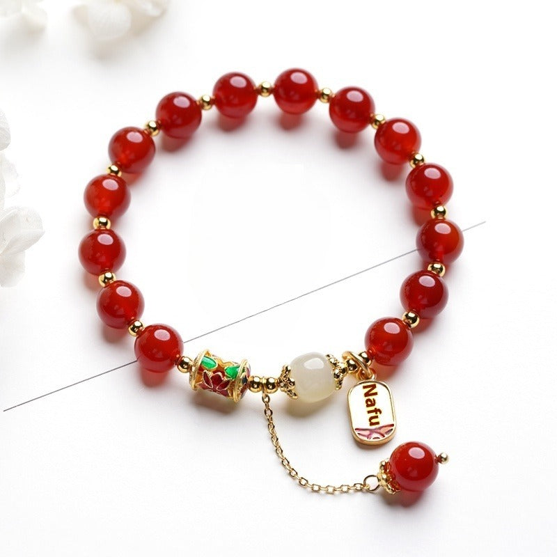 Red Agate Hetian Jade Beads Bracelet Women