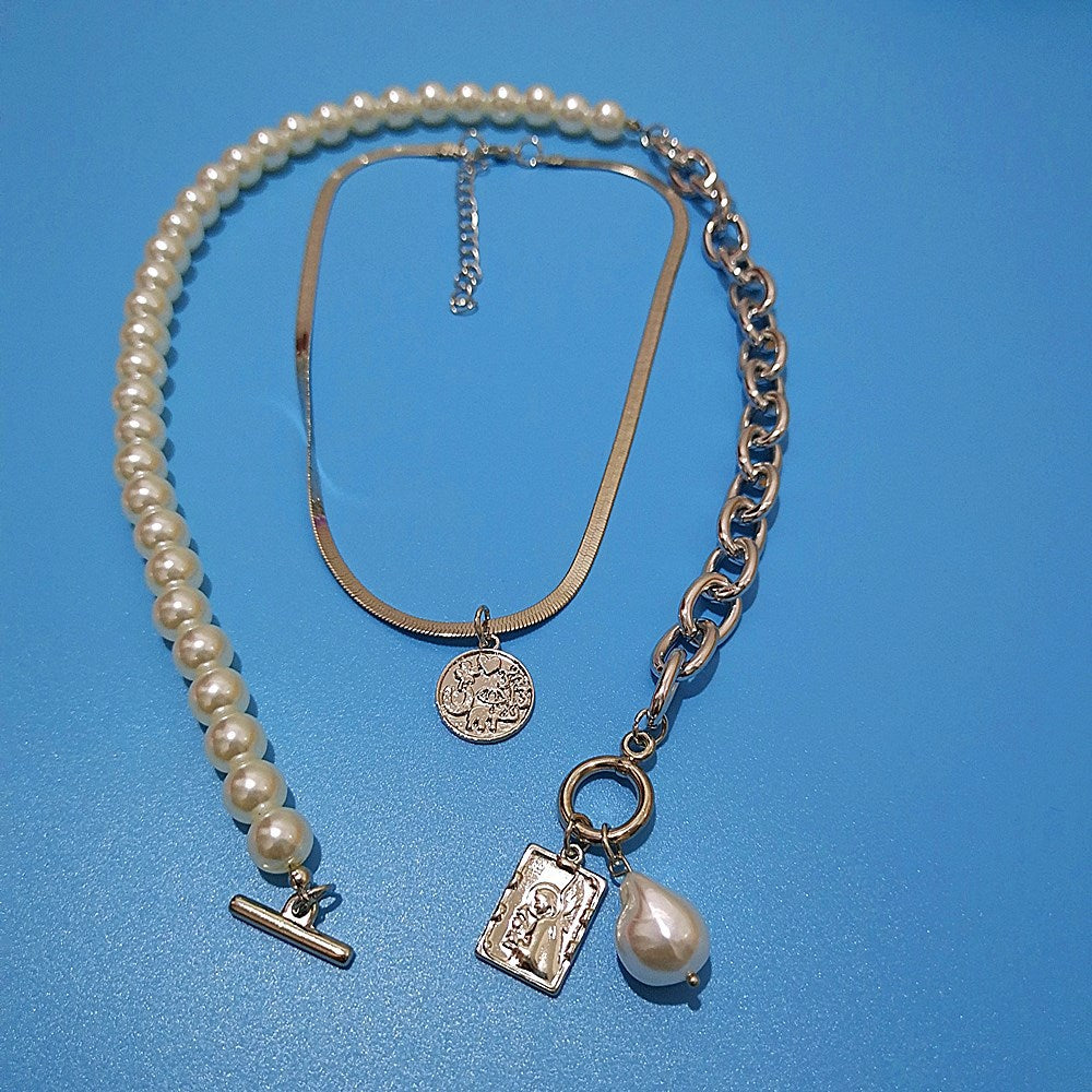Copper snake chain baroque pearl necklace