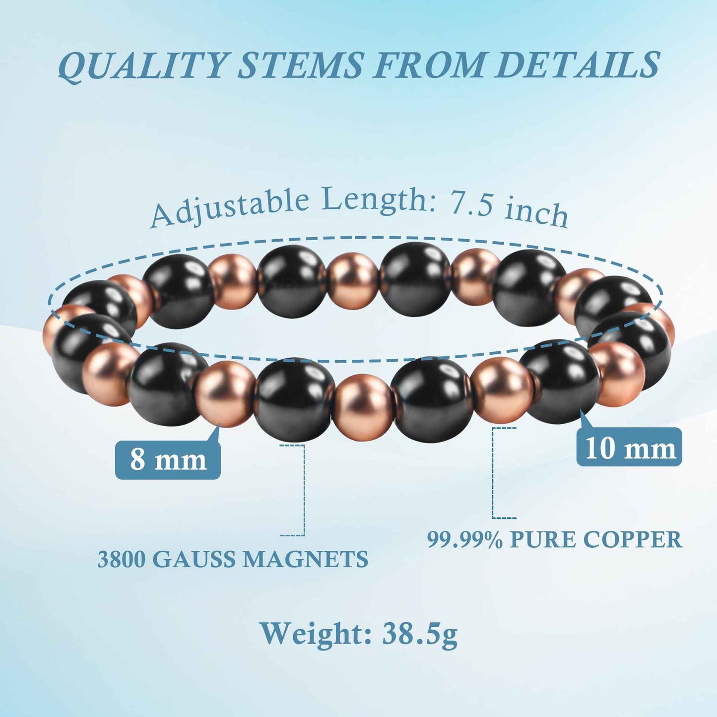 Copper Bead Magnet 6mm Women's Copper Bead Black Magnet Bracelet