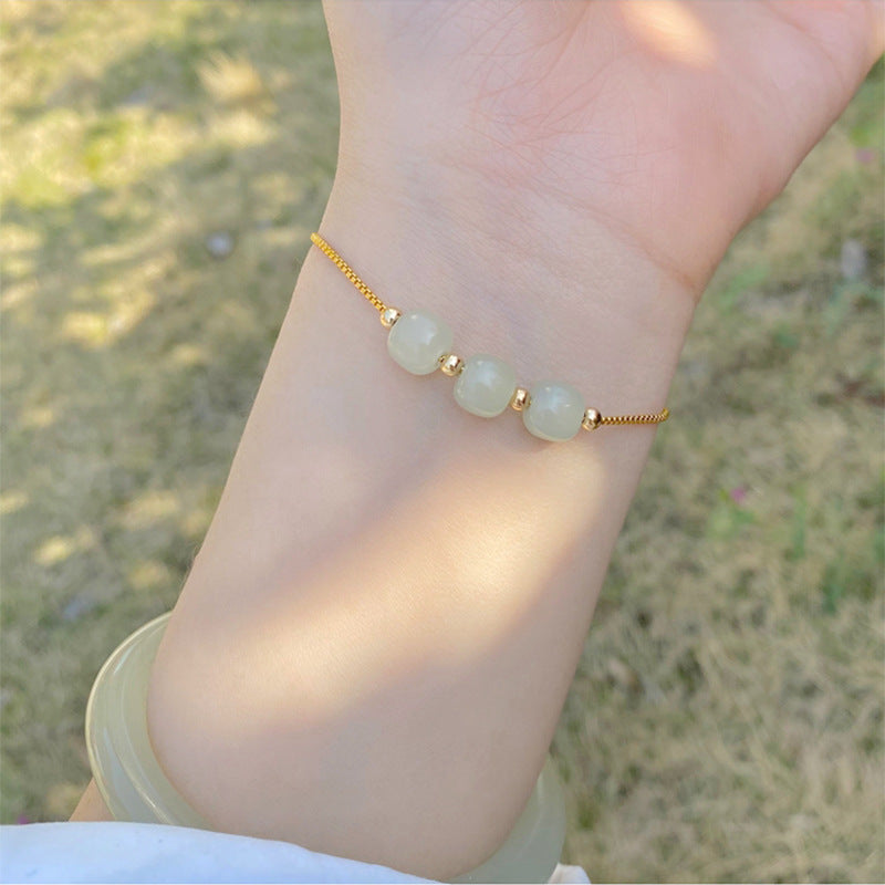 Women 925 Silver Bracelet Hetian Jade Beads