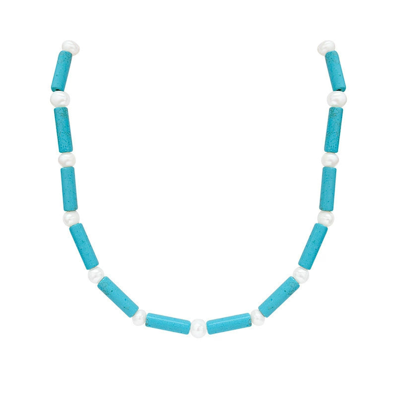 Natural Pearl And Turquoise Beaded Necklace