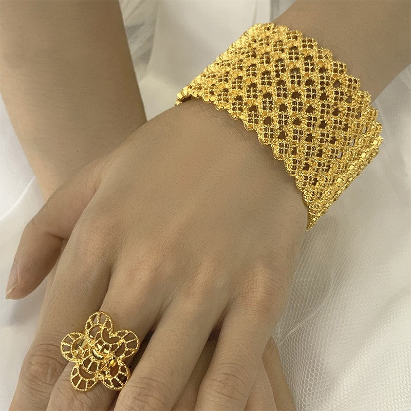 Gold-plated Hollow Copper Bracelet Ring Set