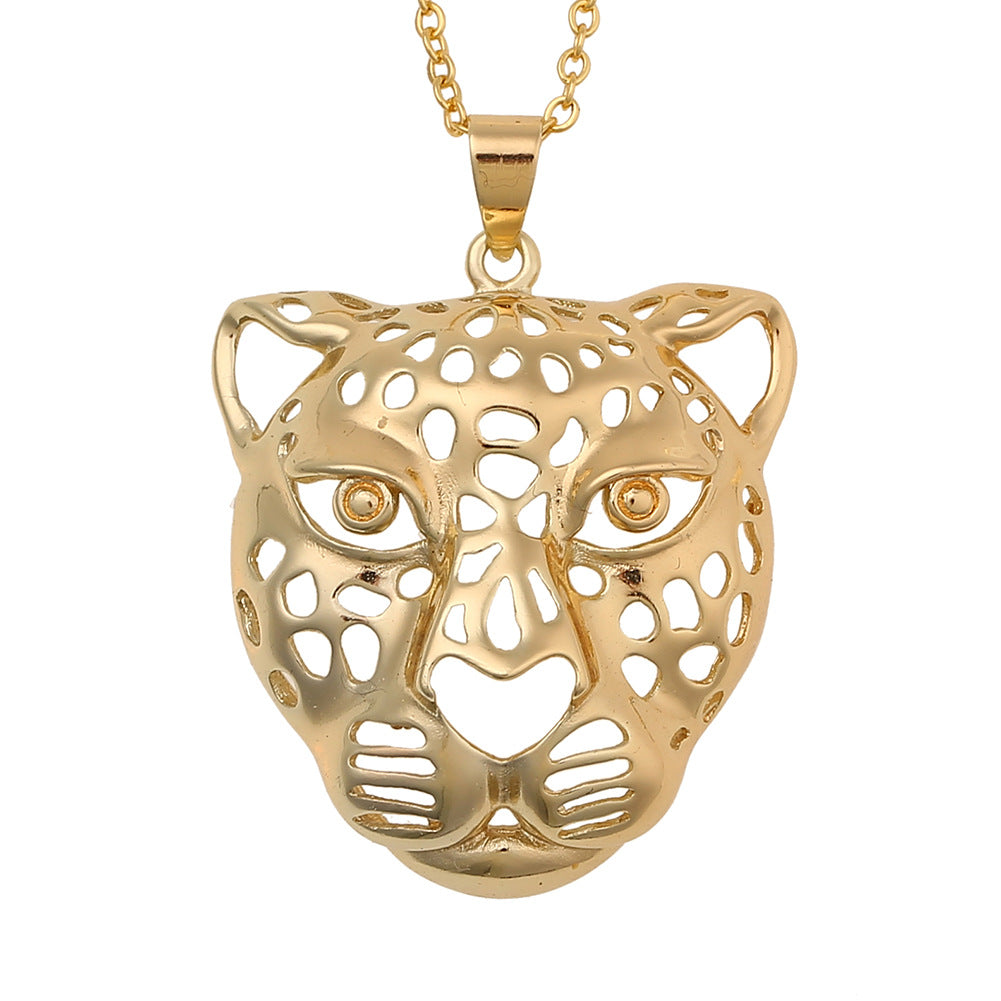Copper Exaggerated Hollow Leopard Head Pendant Necklace