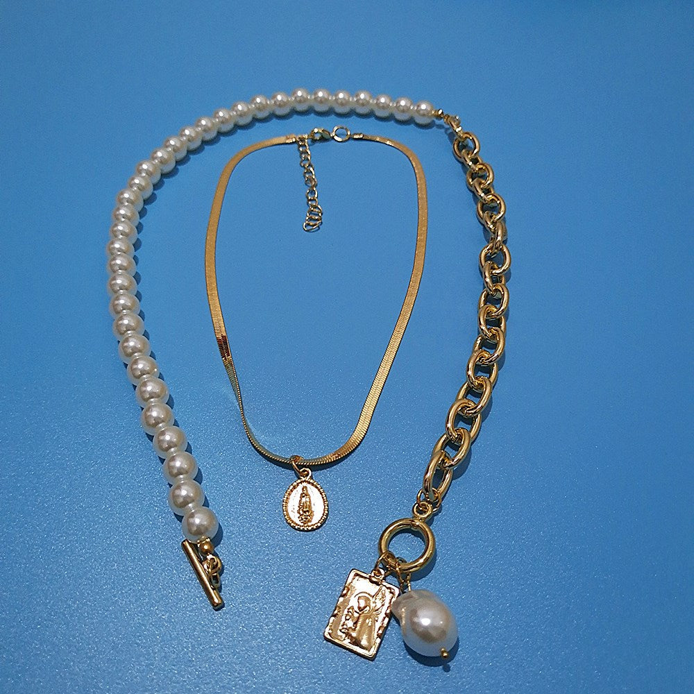 Copper snake chain baroque pearl necklace