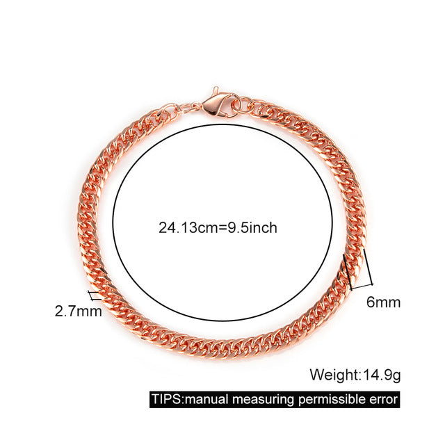 Men's Pure Copper Bracelet Women's Adjustable Cuban Chain Ring Lobster Buckle 6mm Scratch-resistant