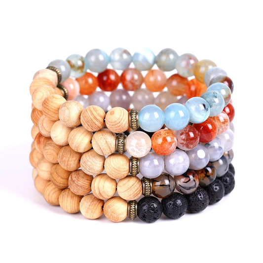 Ice Crack Agate Bracelet Volcanic Stone Wood Beads