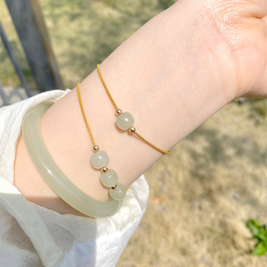 Women 925 Silver Bracelet Hetian Jade Beads