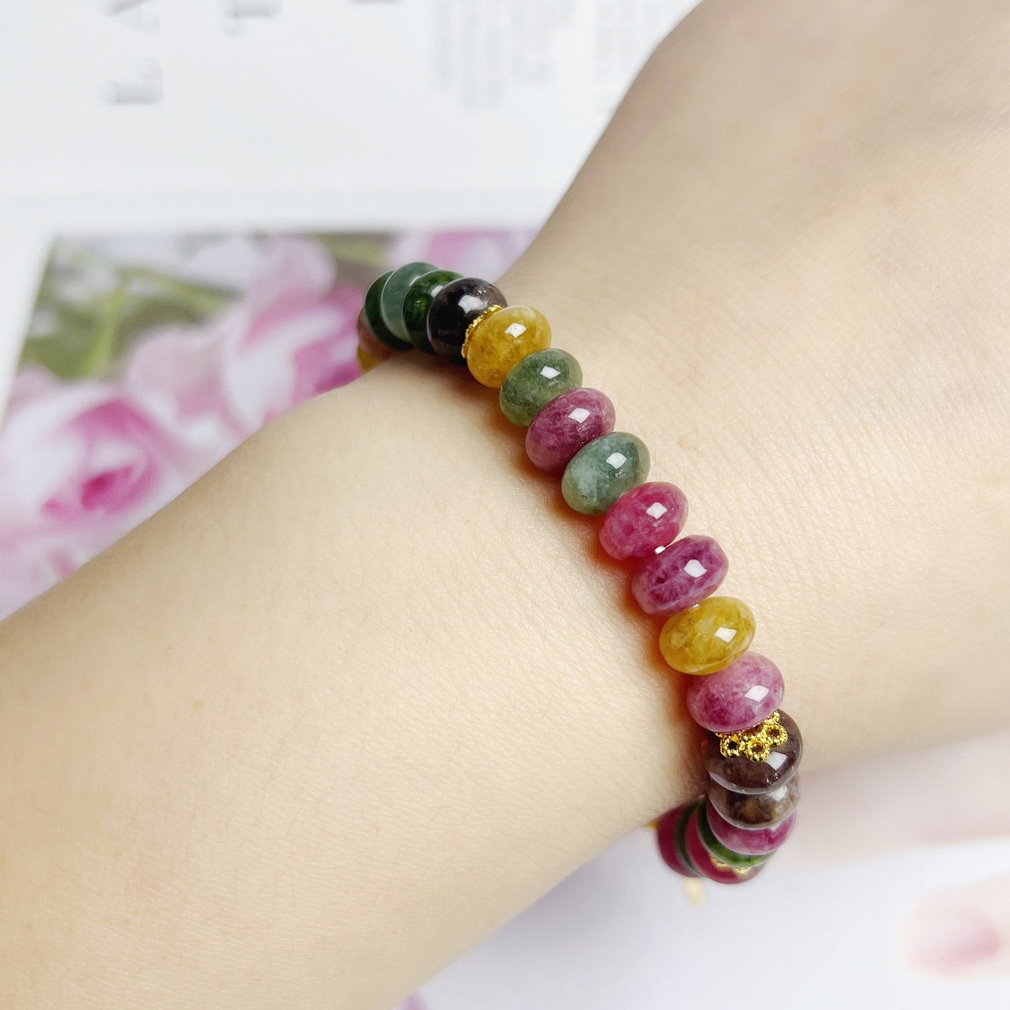 Colorful Tourmaline Abacus Beads Jade Bracelet For Women