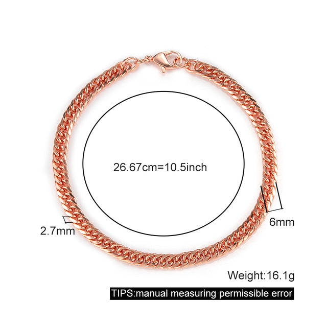 Men's Pure Copper Bracelet Women's Adjustable Cuban Chain Ring Lobster Buckle 6mm Scratch-resistant